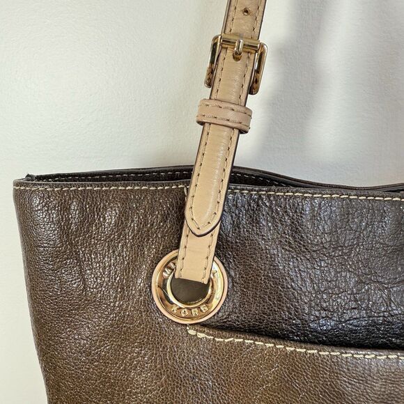 Michael Kors Metallic Bronze Brown Leather Tote Shoulder Handbag Purse - Picture 9 of 16